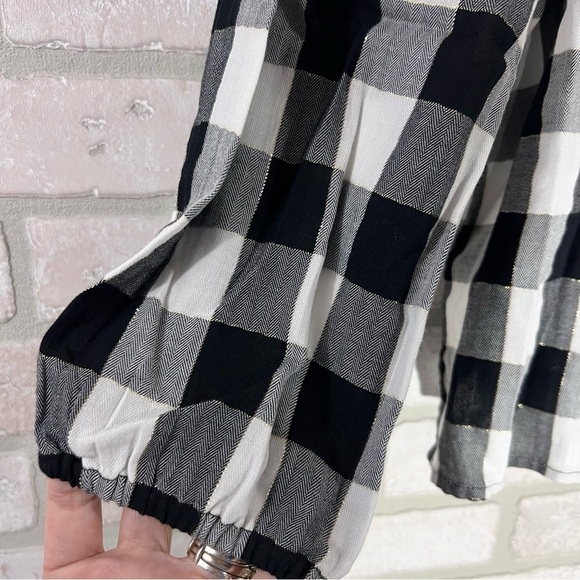 J. Crew White and Black Buffalo Plaid Button Down Blouse Size M - Picture 7 of 11